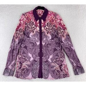 Soft Surroundings Purple‎ Seraphina Paisley Button-Up Shirt Womens Size Medium